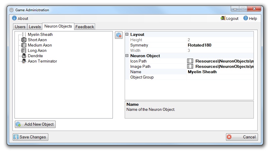 Administrator Screen - Neuron Objects